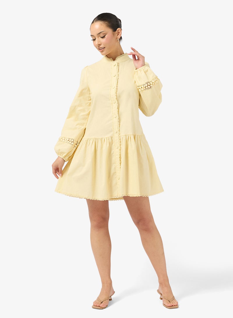 Ginger Button Up Drop Waist Dress with Openwork Detail - Image 4